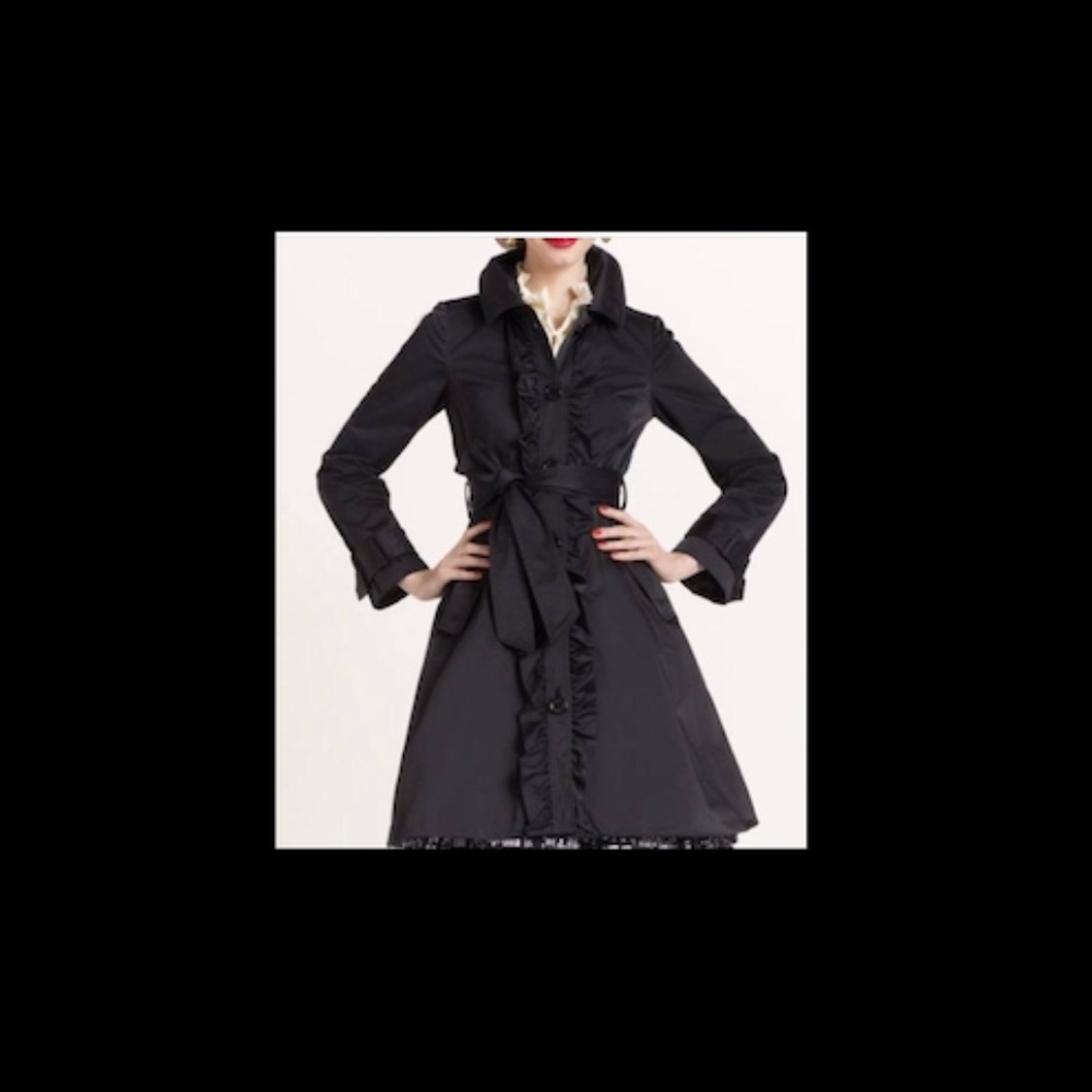 Kate Spade Melissa Ruffle Trench Coat / City Coat/ Jacket  in Black L (Large)